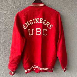 Engineers UBC,Red Wool Varsity Jacket, Unisex Clothes, Vintage Wool Jacket,Gift